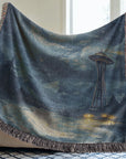 Moonlit Lighthouse Woven Blanket