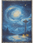 Moonlit Lighthouse Woven Blanket